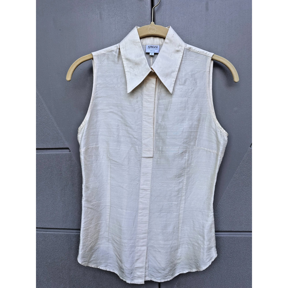 Armani Collezioni Italy Ivory silk shantung Sleeveless Blouse Sz IT 38 US 2 Luxe - Picture 3 of 15